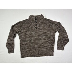 F/X Fusion Mens XL Mock Neck Toggle Sweater Brown Gray Marled Space Dye Knit